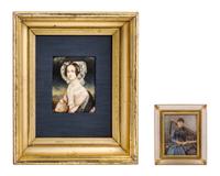 Two Portrait Miniatures Height of largest 11 1/2 x width 9 5/8 inches (framed). — 19TH CENTURY