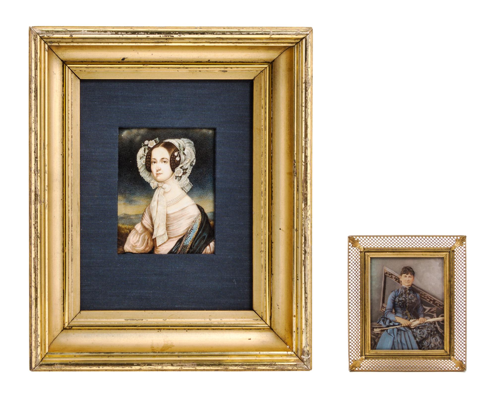 Two Portrait Miniatures Height of largest 11 1/2 x width 9 5/8 inches (framed). — 19TH CENTURY