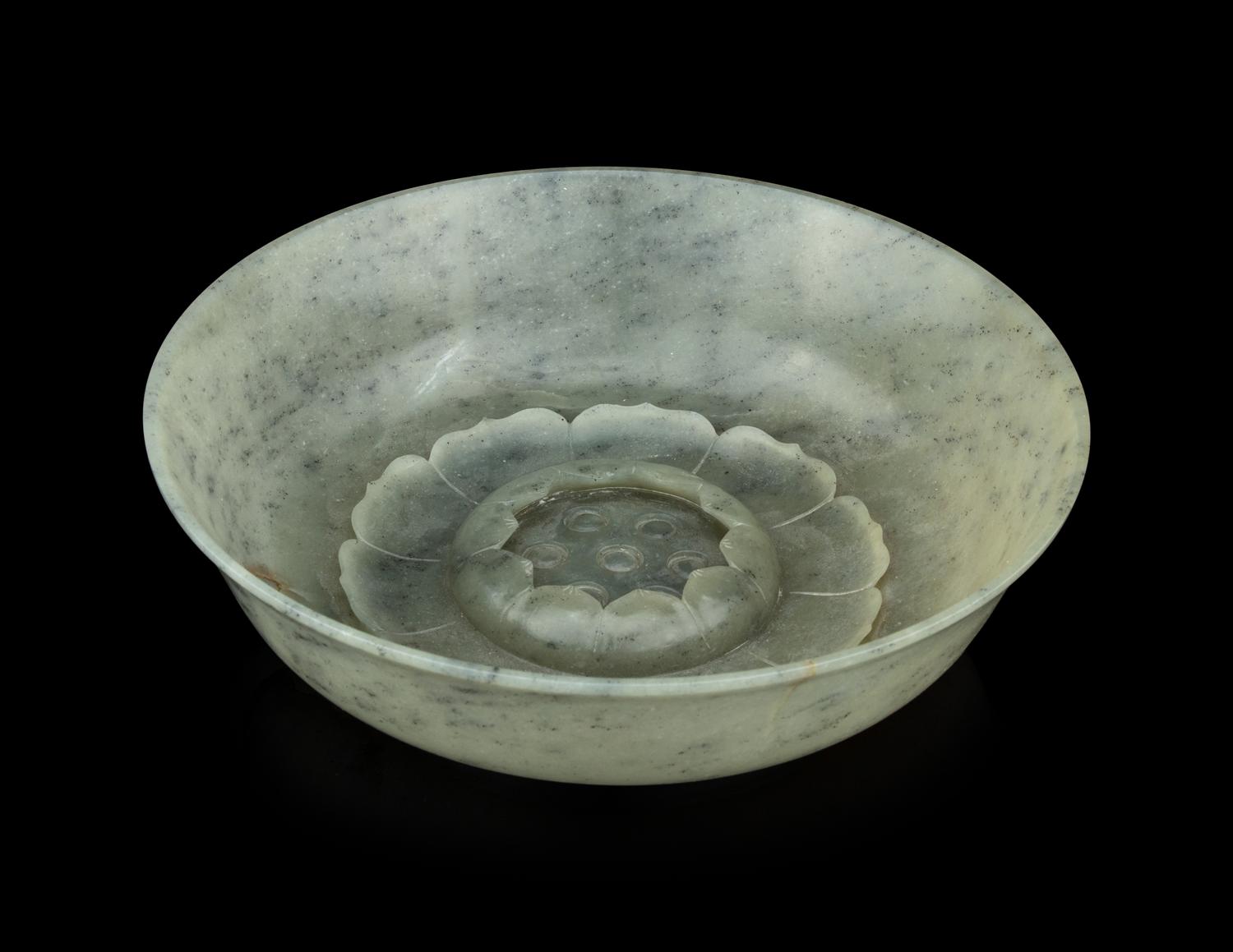 A Greyish Celadon Jade 'Lotus' Bowl