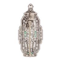 ART DECO, DIAMOND AND EMERALD PENDANT/BROOCH