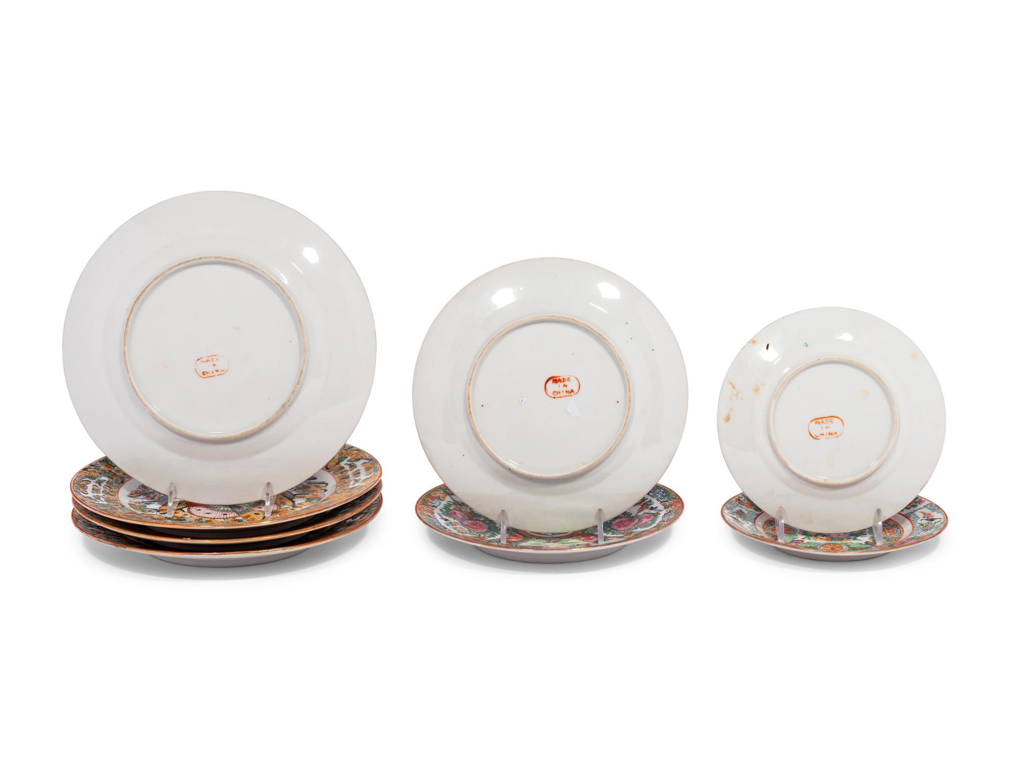 Eight Chinese Canton Famille Rose Porcelain Plates