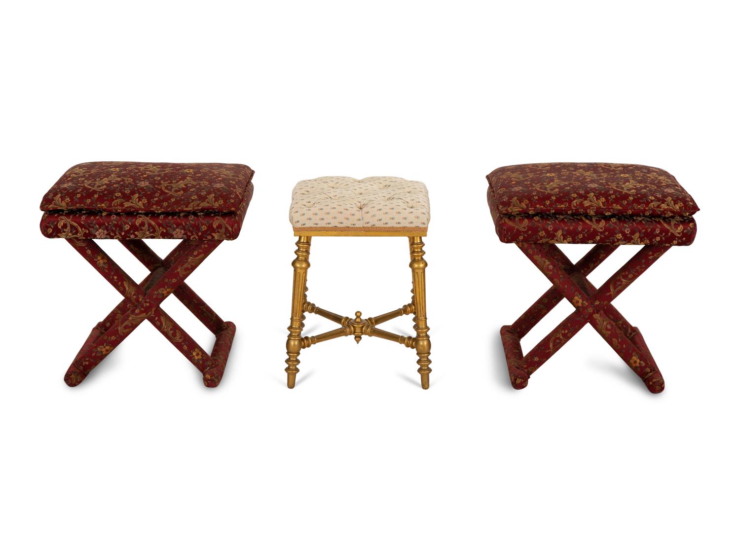 A Group of Three Upholstered Stools — 20th Century