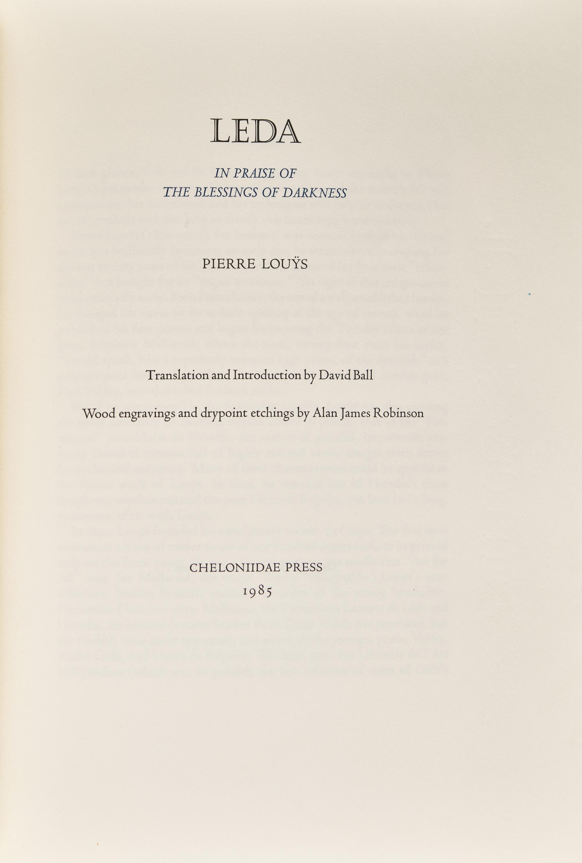 [Cheloniidae Press] Louys, Pierre. Leda In Praise of the Blessings of Darkness
