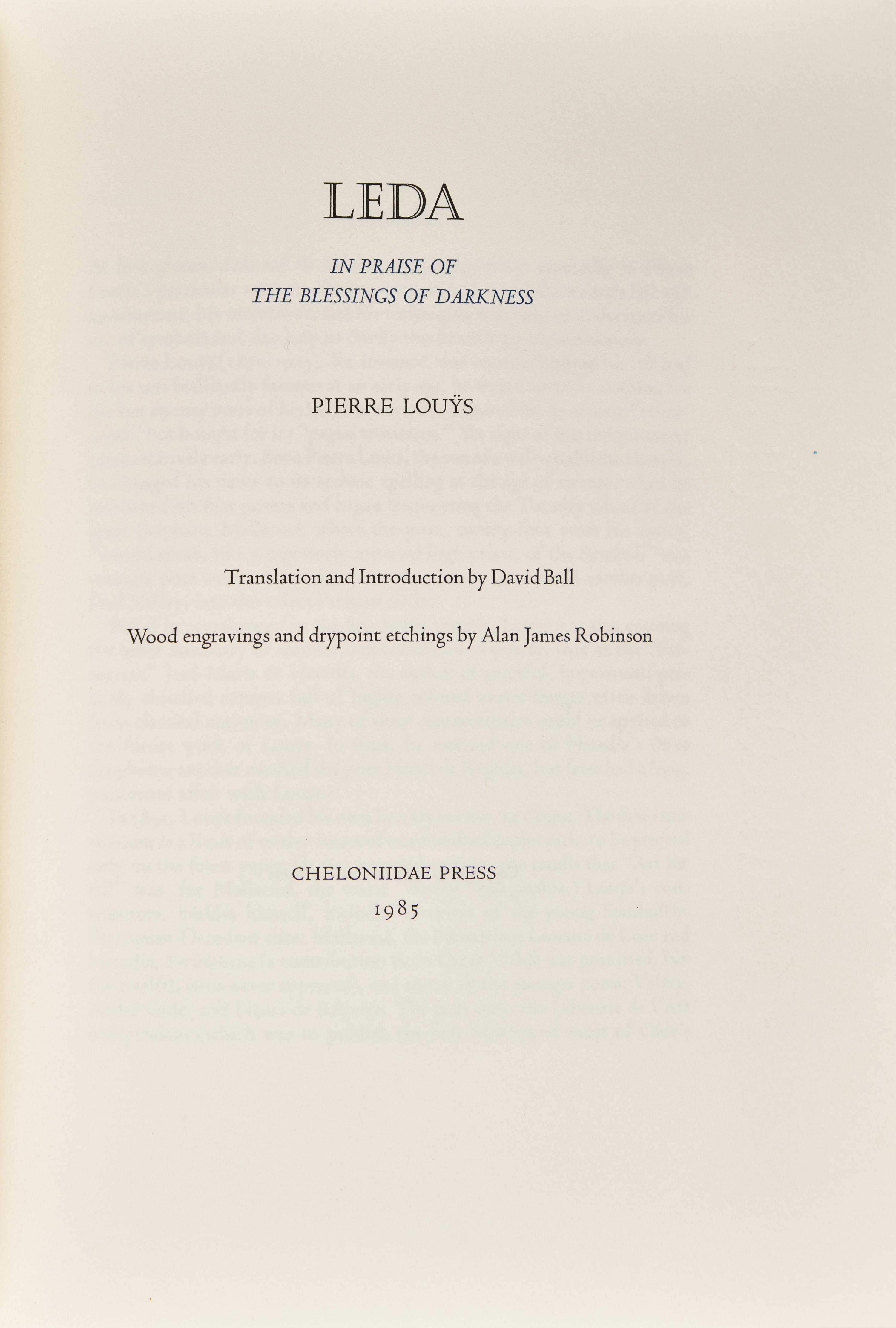[Cheloniidae Press] Louys, Pierre. Leda In Praise of the Blessings of Darkness