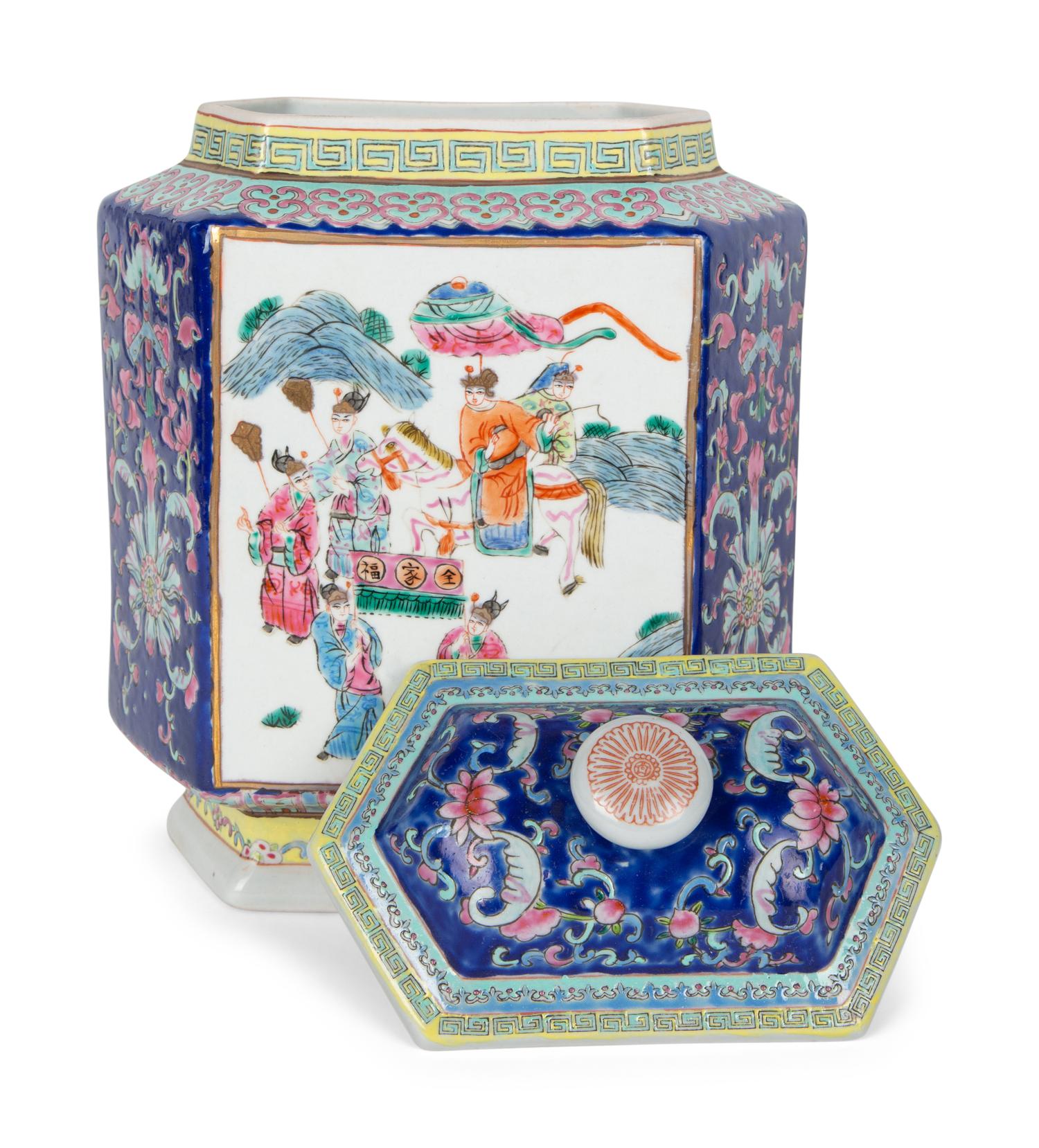 A Pair of Chinese Export Covered Hexagonal Ginger Jars — 19TH/20TH CENTURY