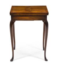 A George III Style Parquetry and Mahogany Flip-Top Side Table Height 26 1/4 x width 20 x depth 14 1/2 inches (closed). — 19TH/20TH CENTURY