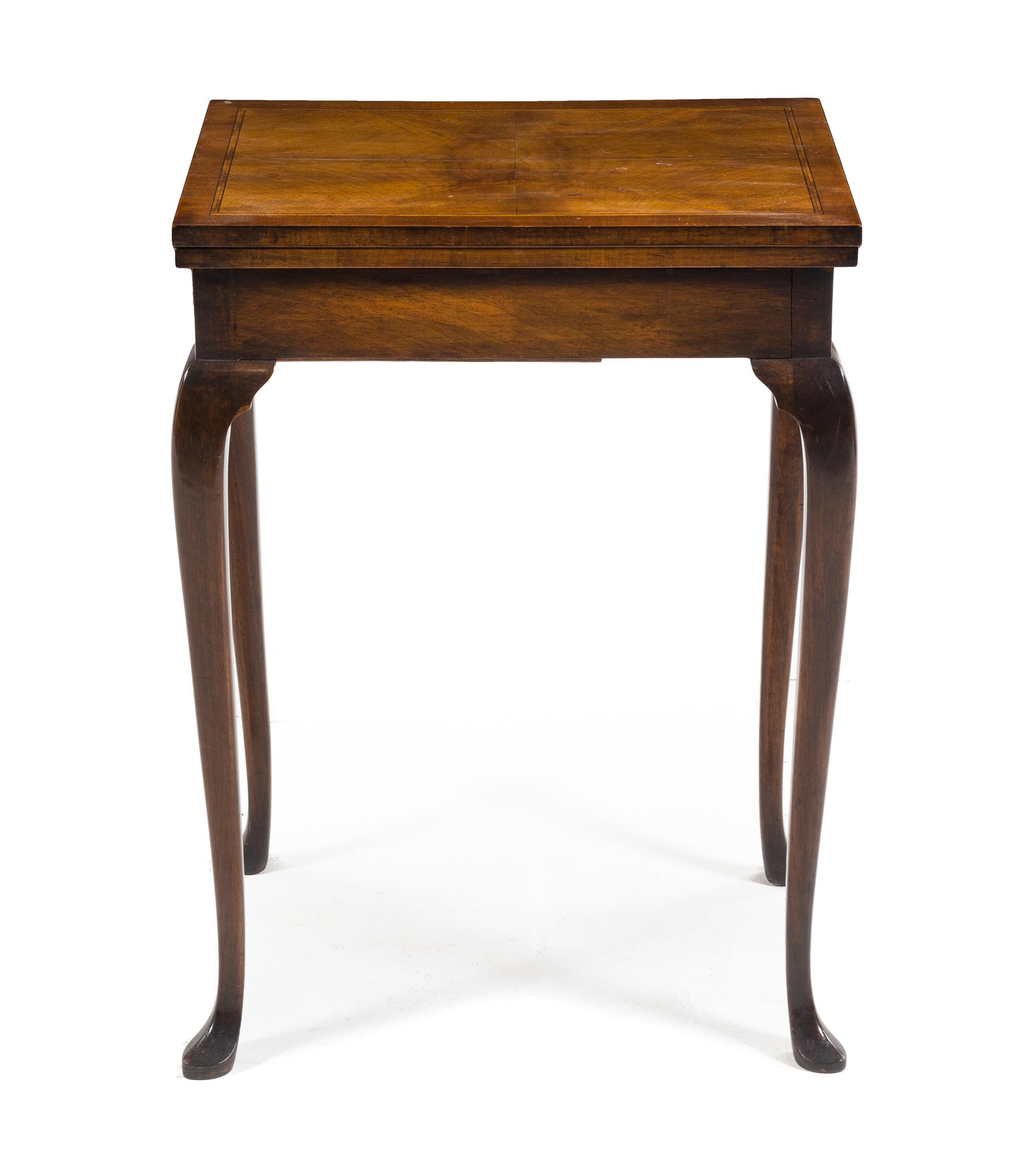 A George III Style Parquetry and Mahogany Flip-Top Side Table Height 26 1/4 x width 20 x depth 14 1/2 inches (closed). — 19TH/20TH CENTURY
