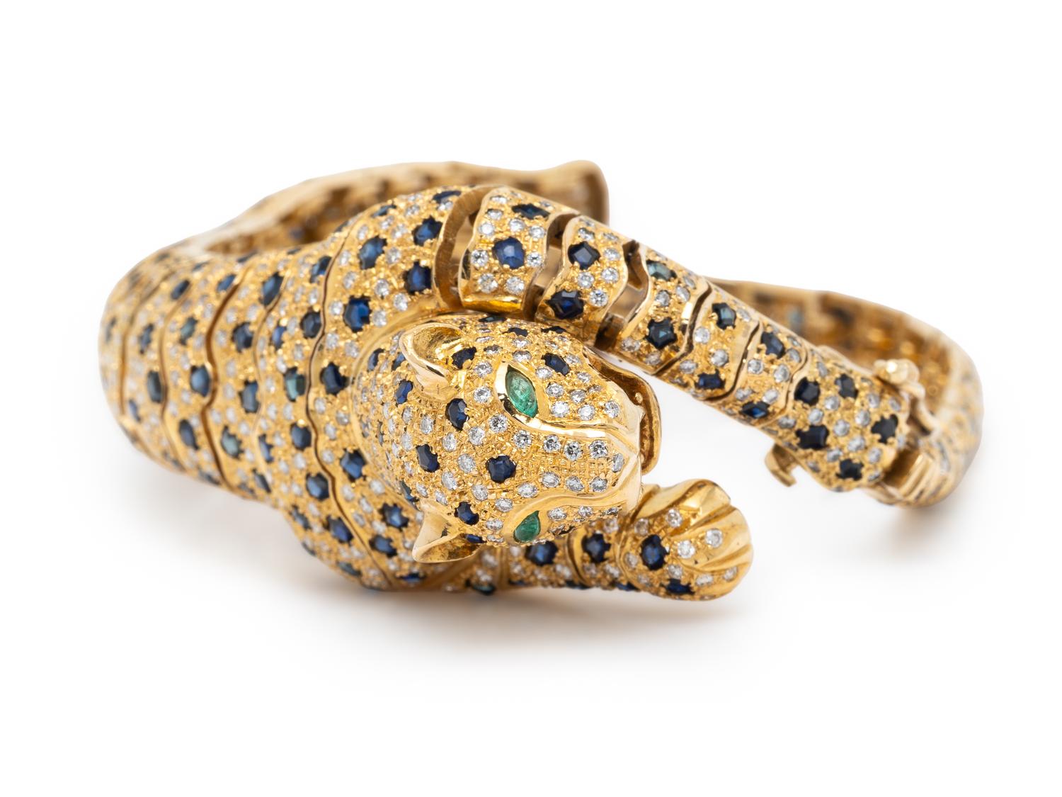 DIAMOND, SAPPHIRE, AND YELLOW GOLD PANTHER BRACELET