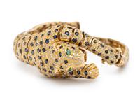 DIAMOND, SAPPHIRE, AND YELLOW GOLD PANTHER BRACELET