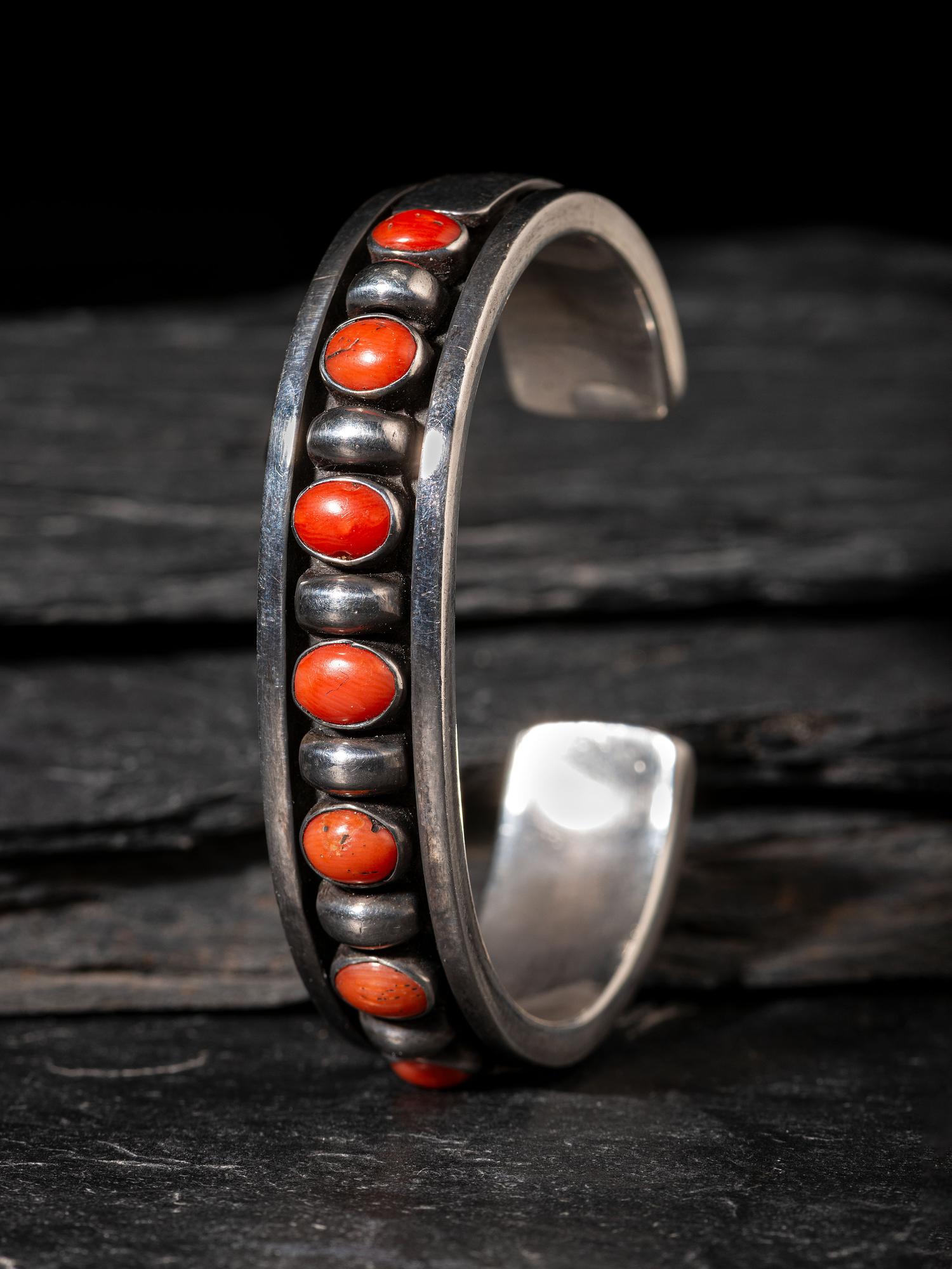 Sterling Silver and Coral Cuff Bracelet