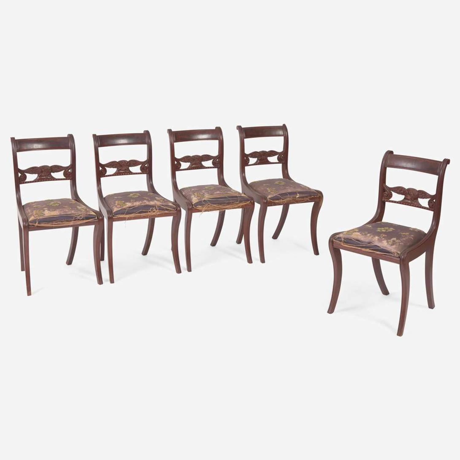 A set of five Federal carved mahogany eagle-back klismos side chairs New York, NY, circa 1820