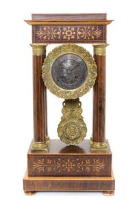 A Napoleon III Rosewood and Marquetry Portico Clock Height 18 inches. — THIRD QUARTER 19TH CENTURY