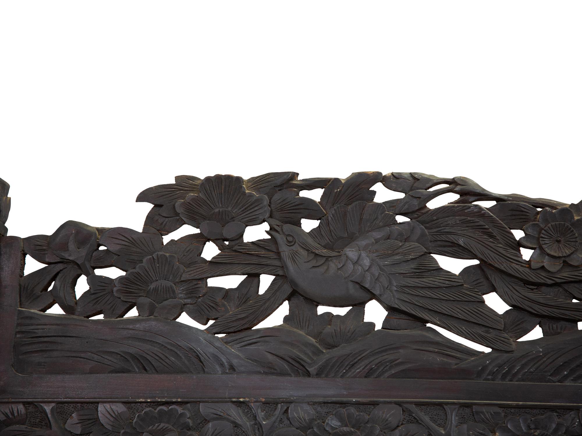 A Japanese Carved Hardwood Two-Panel Screen