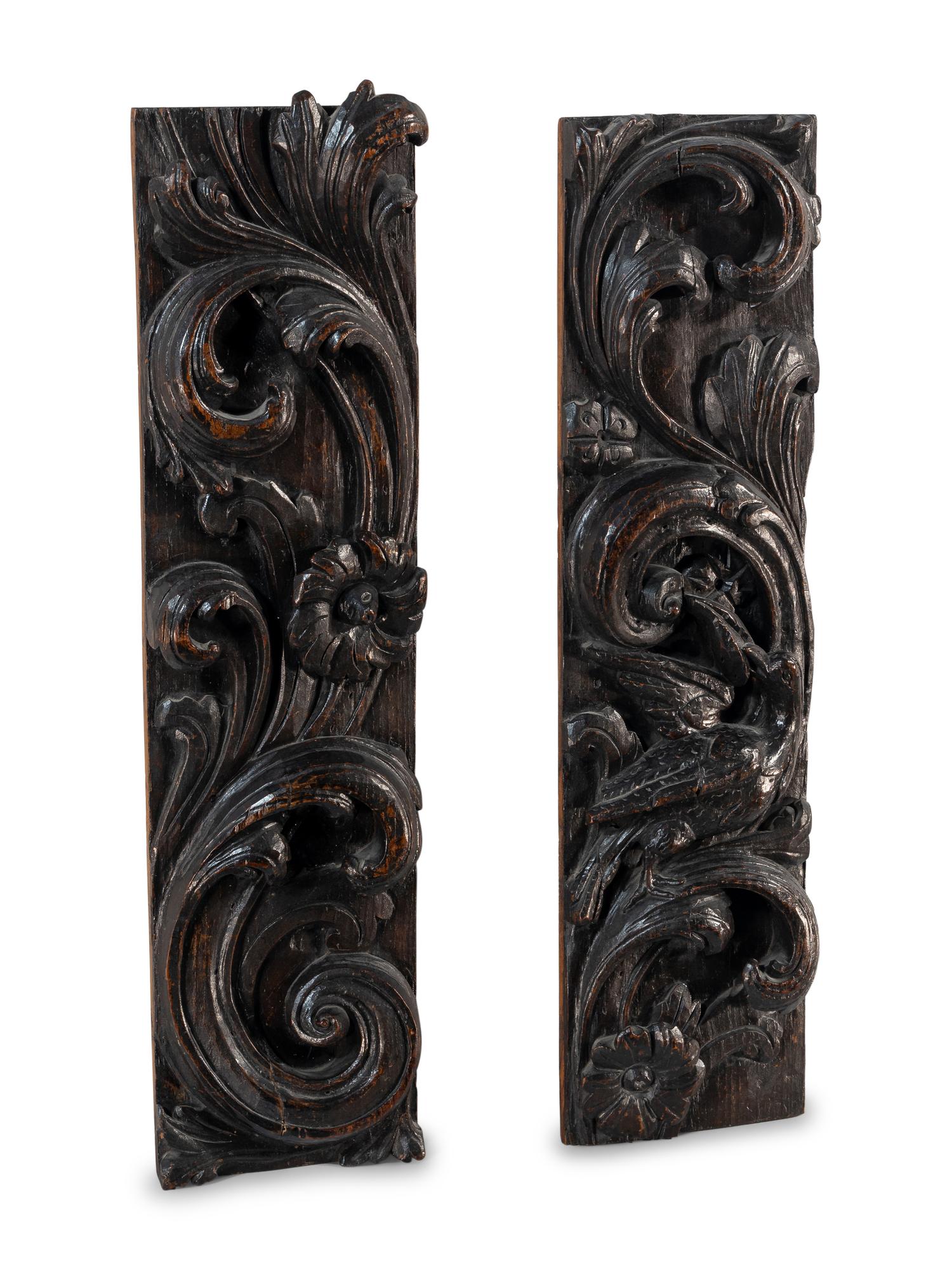 A Pair of English Carved Oak Panels