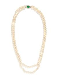 CULTURED PEARL, PLATINUM, DIAMOND AND JADE NECKLACE