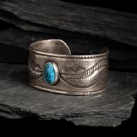 Navajo Ingot and Turquoise Cuff Bracelet