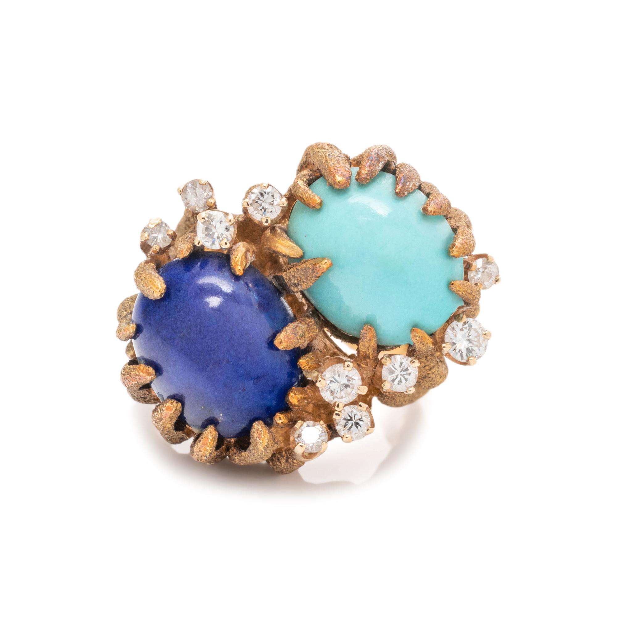 TURQUOISE, LAPIS LAZULI AND DIAMOND RING