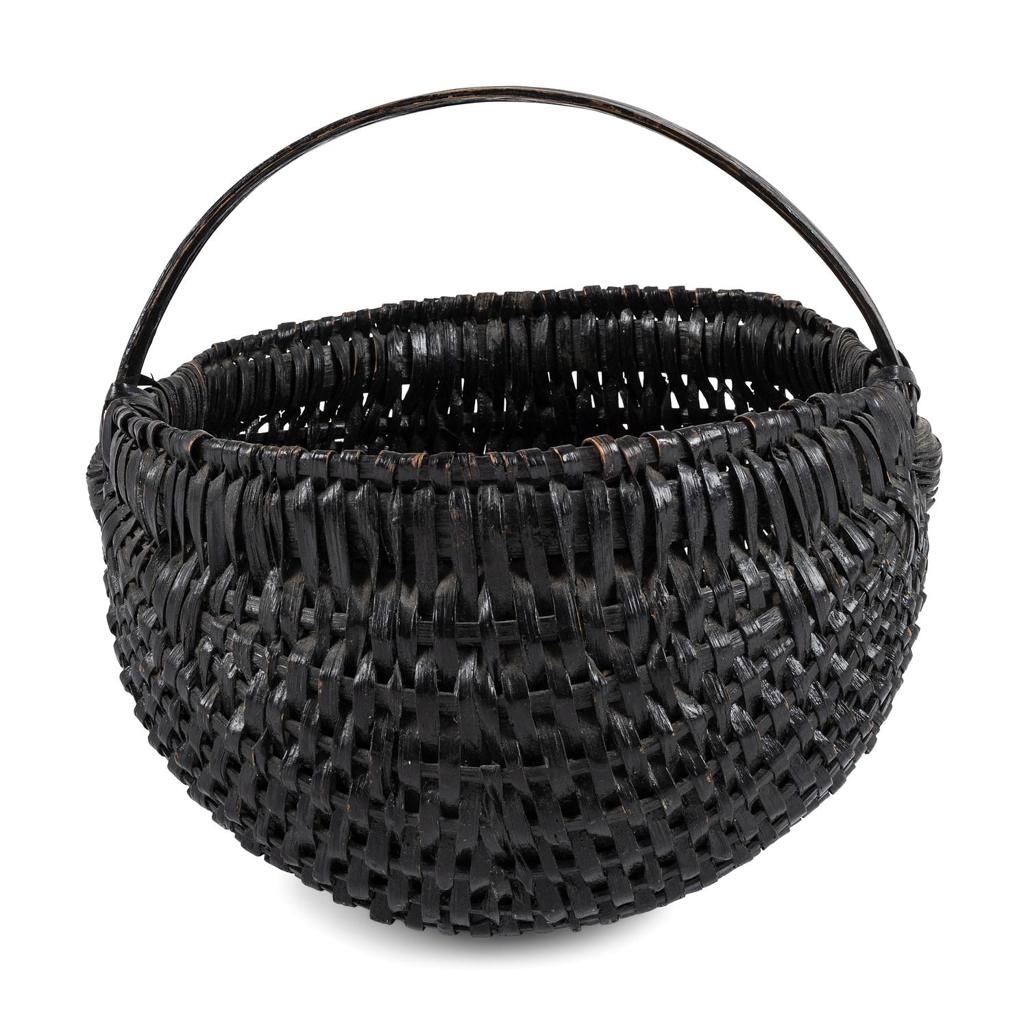 A Woven Buttocks Basket in Black Paint