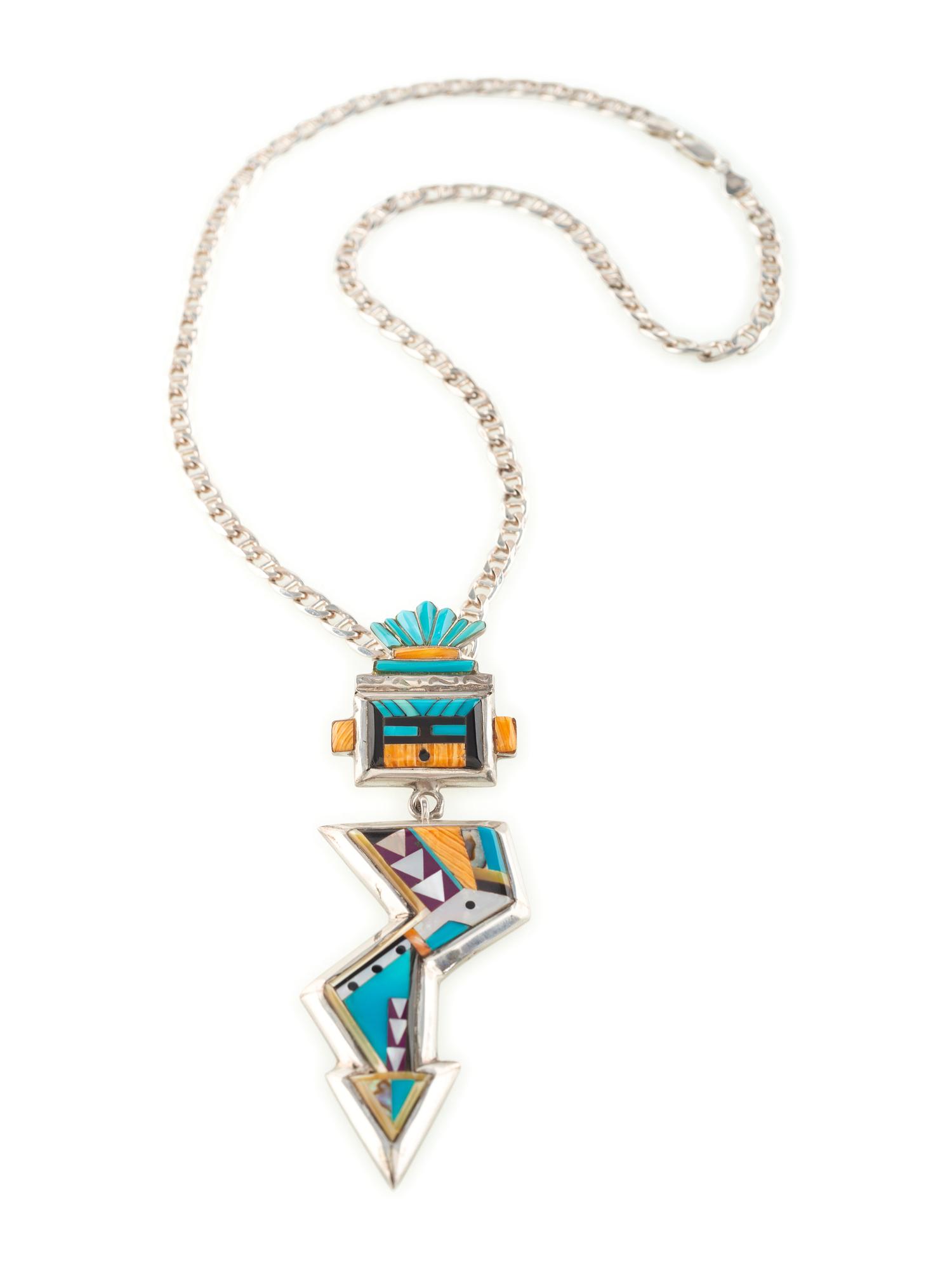 Zuni Sterling Silver and Mosaic Inlay Katsina Pendant