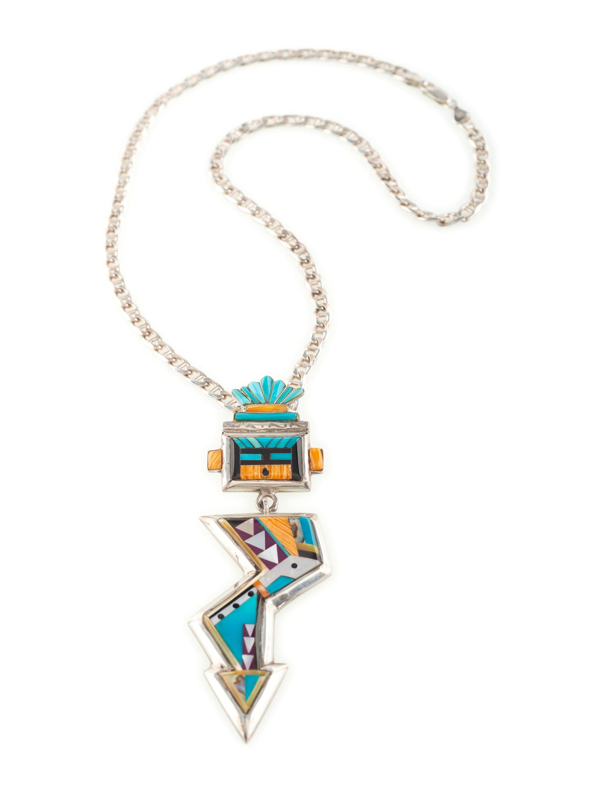 Zuni Sterling Silver and Mosaic Inlay Katsina Pendant