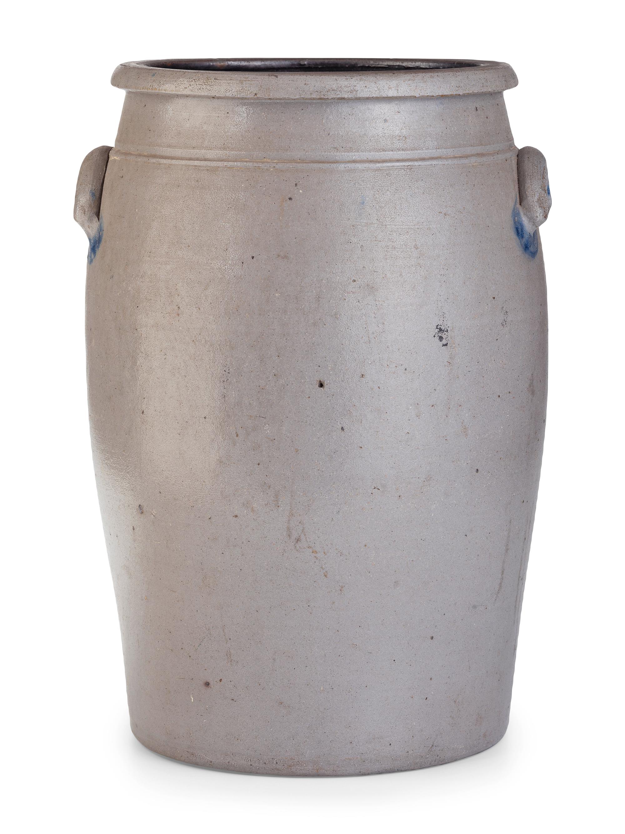 A Hamilton and Jones 10-Gallon Cobalt-Decorated Stoneware Crock