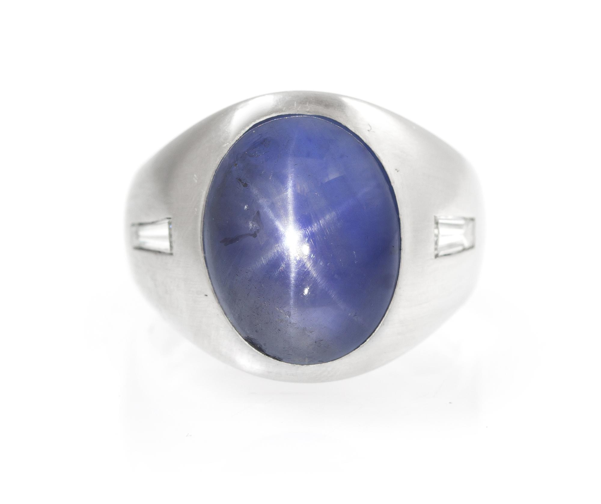 A Platinum, Burmese Star Sapphire and Diamond Ring, Circa 1955, 20.00 dwts.