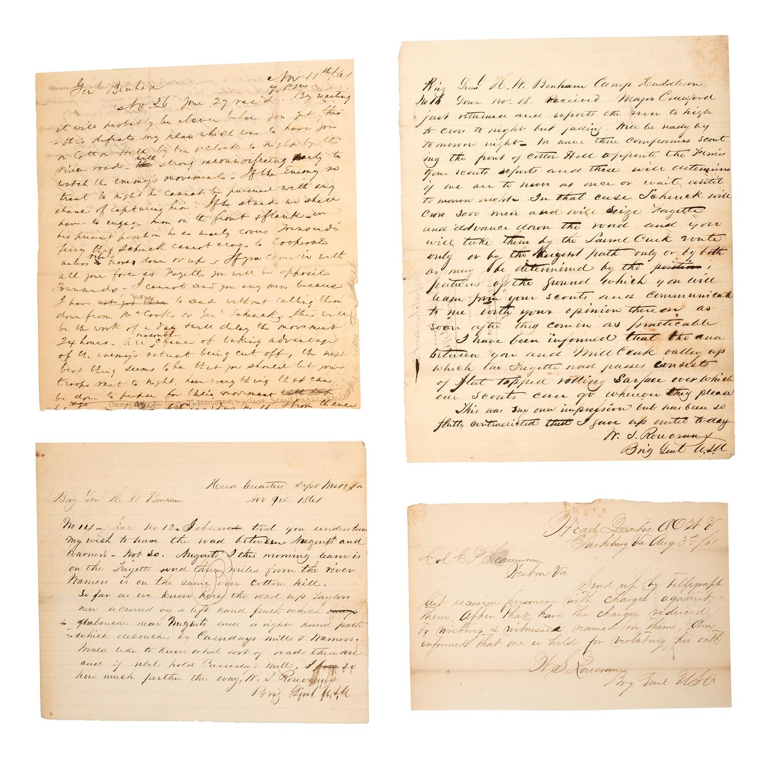 [CIVIL WAR] -- ROSECRANS, General William S. (1819-1898). Letters and documents associated with General William S. Rosecrans and the early months of the Civil War, including 3 ALsS.