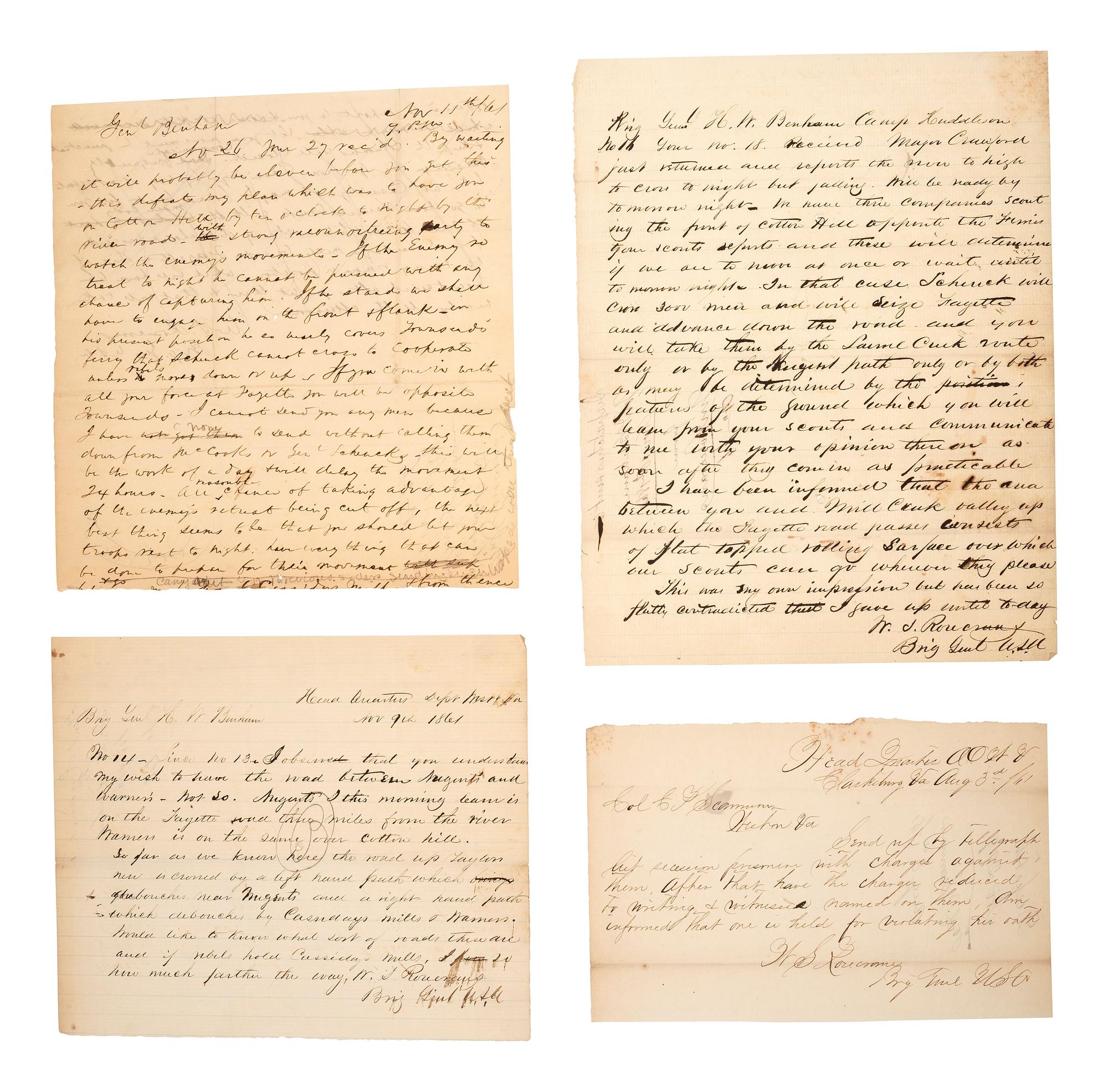 [CIVIL WAR] -- ROSECRANS, General William S. (1819-1898). Letters and documents associated with General William S. Rosecrans and the early months of the Civil War, including 3 ALsS.
