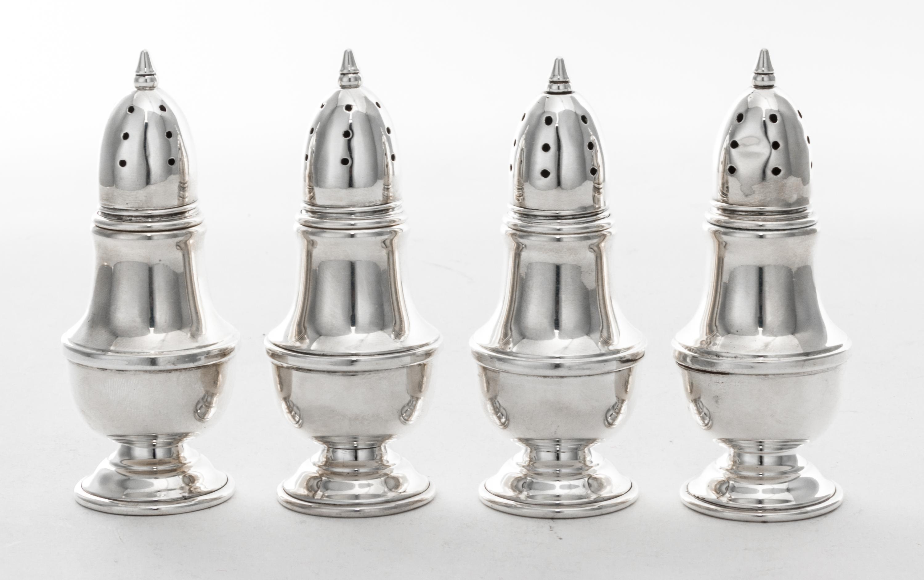 Four American Silver Small Casters, Mauser Mfg. Co., New York, NY Circa 1900, of baluster form.