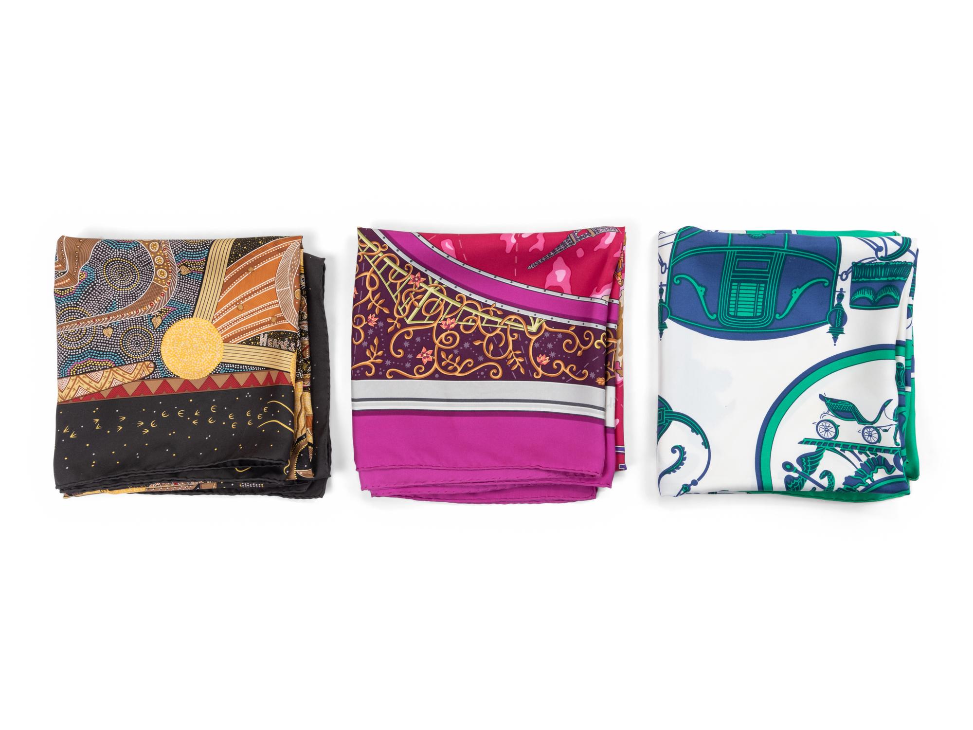 Three Hermès 90cm Silk Scarves