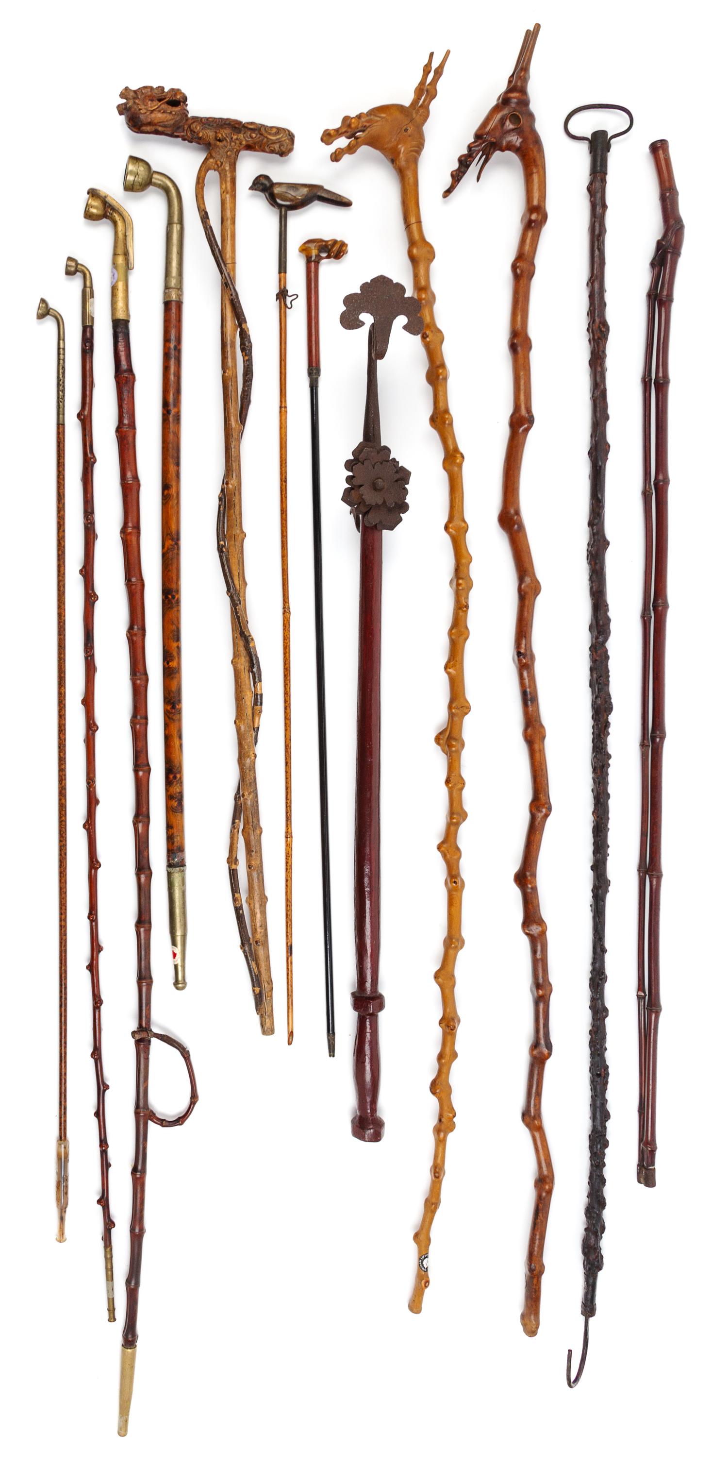 Eleven Chinese Hardwood Articles Length of longest 51 inches.