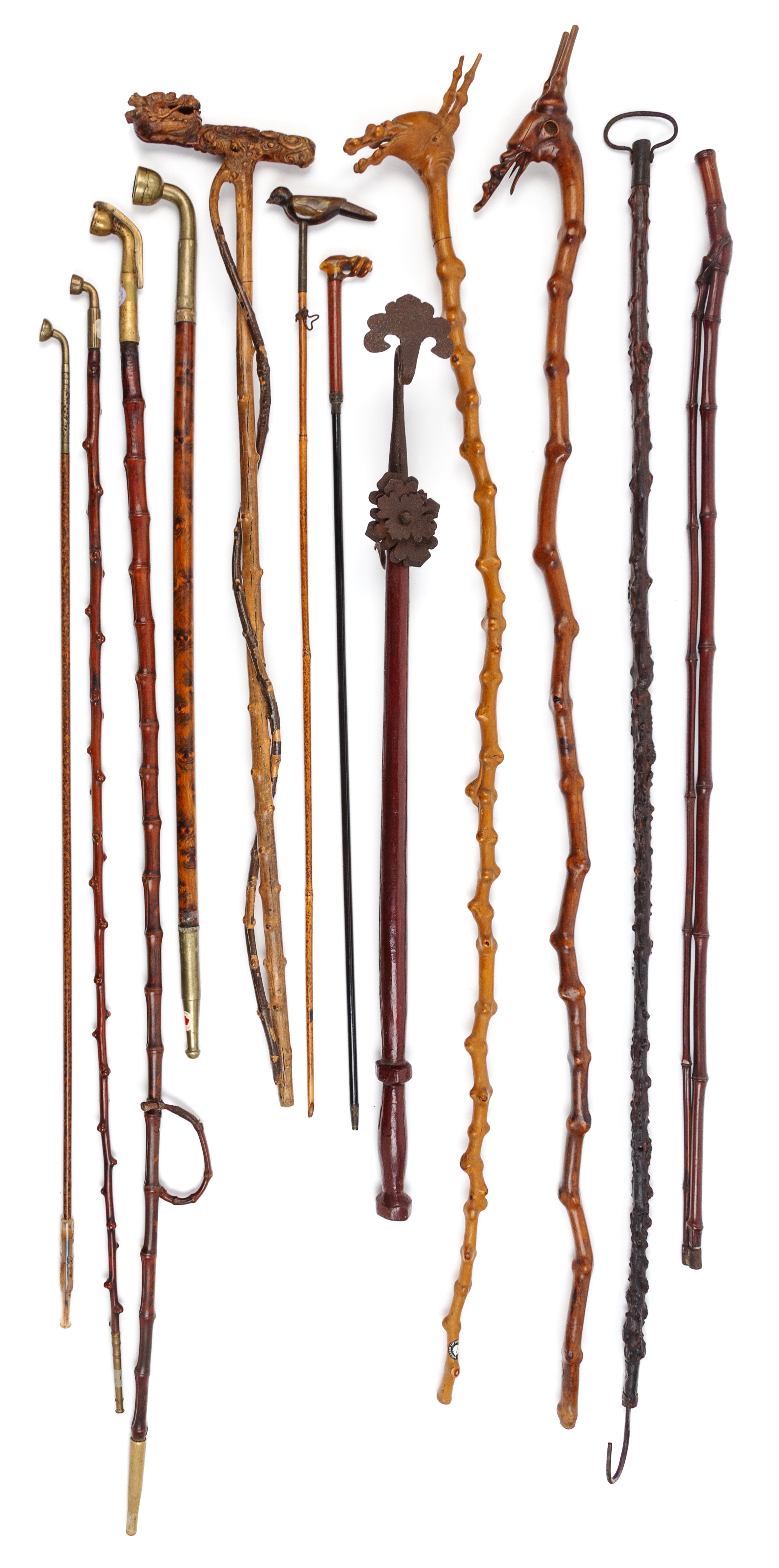 Eleven Chinese Hardwood Articles Length of longest 51 inches.
