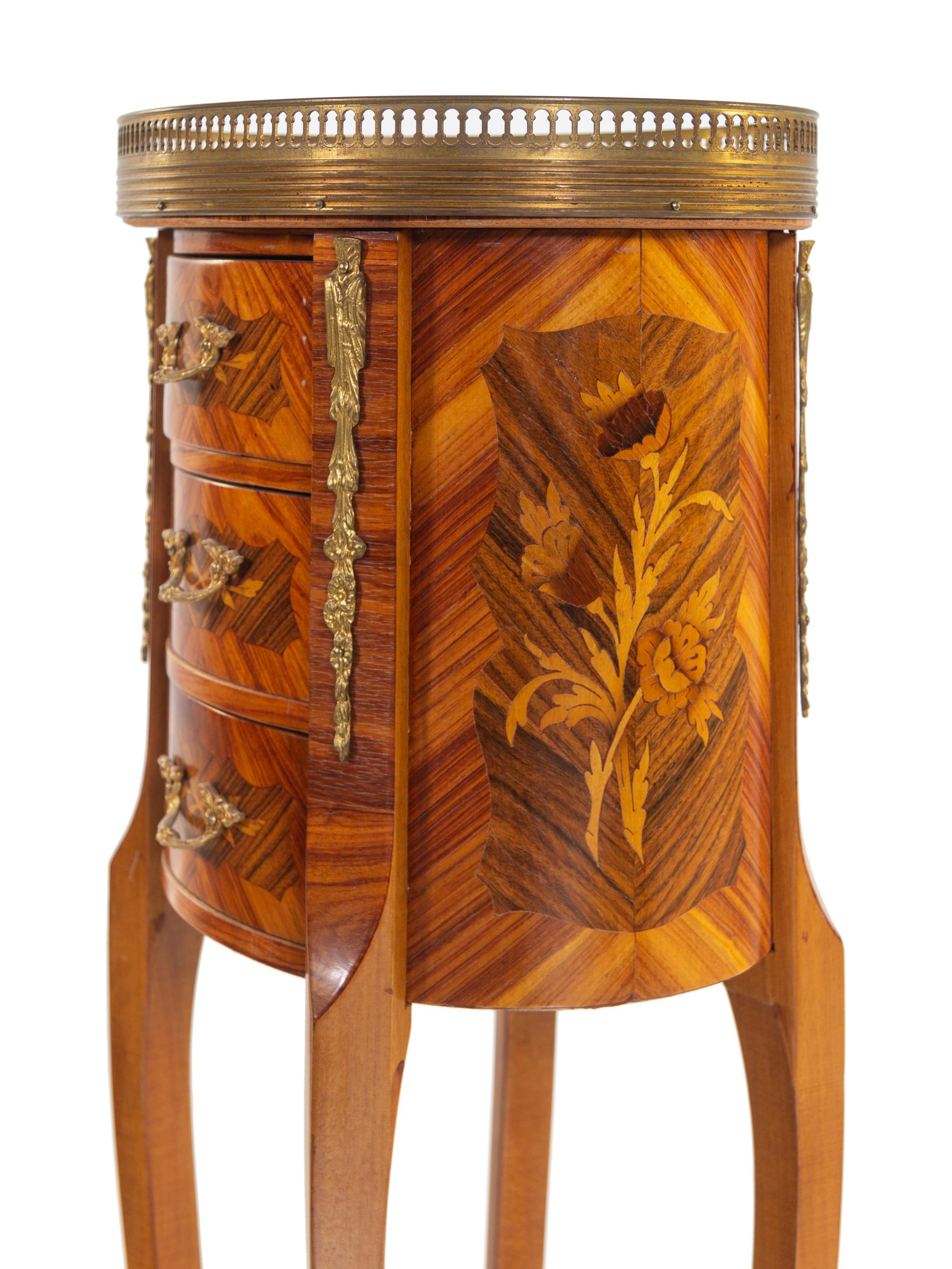 A Pair of Louis XV/XVI Transitional Style Gilt Bronze Mounted Side Tables