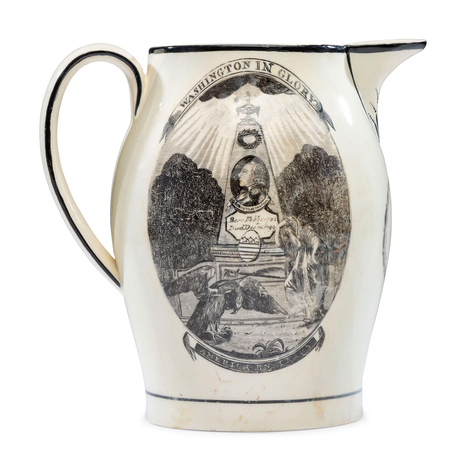 A Liverpool Transfer-Printed Creamware 'Washington In Glory, America in Tears' Pitcher