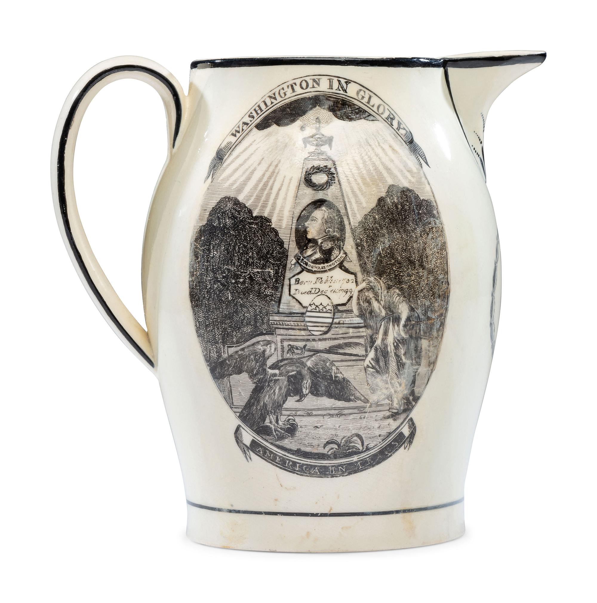 A Liverpool Transfer-Printed Creamware 'Washington In Glory, America in Tears' Pitcher