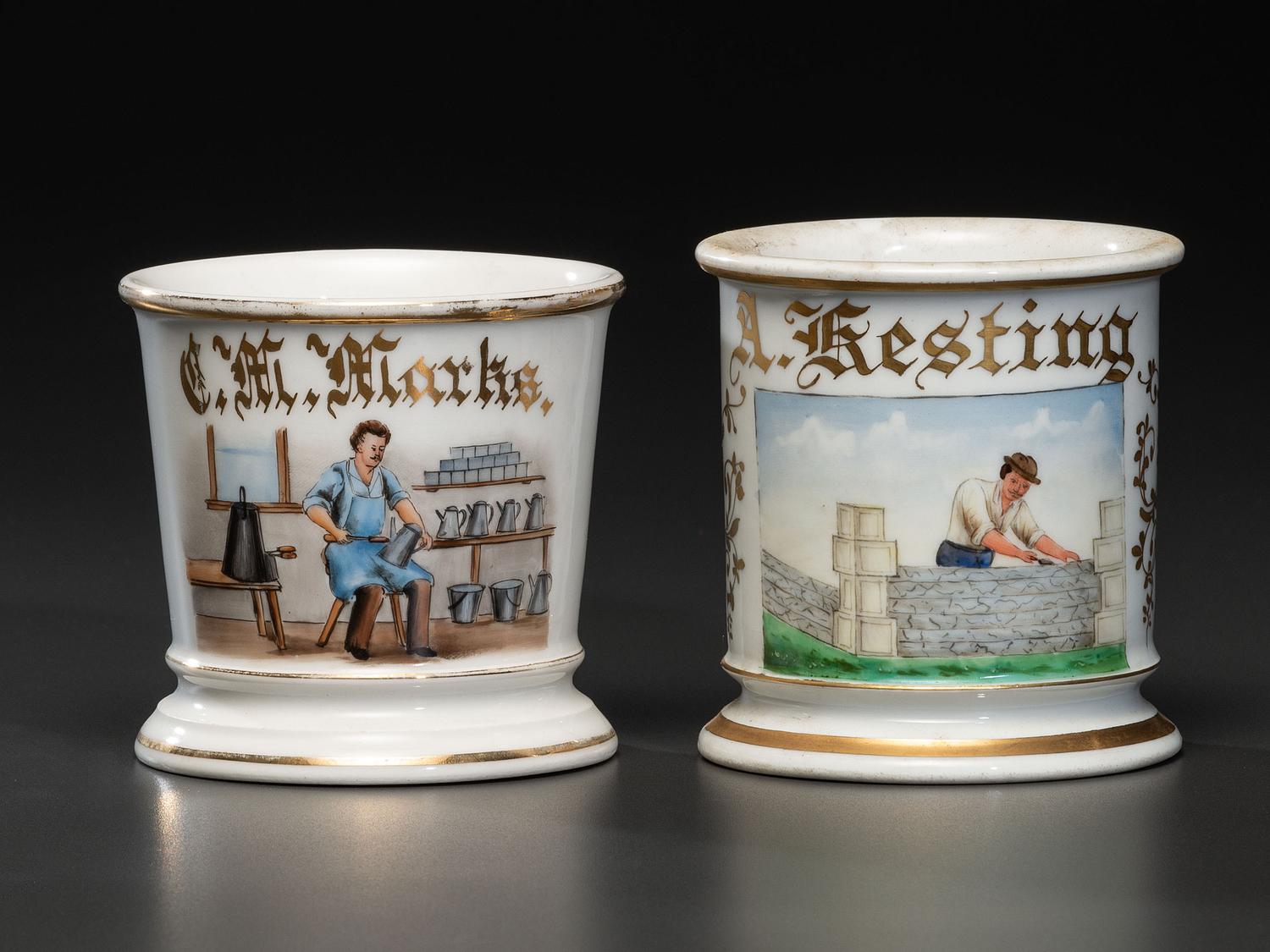 Two Tradesman's Porcelain Occupational Shaving Mugs
