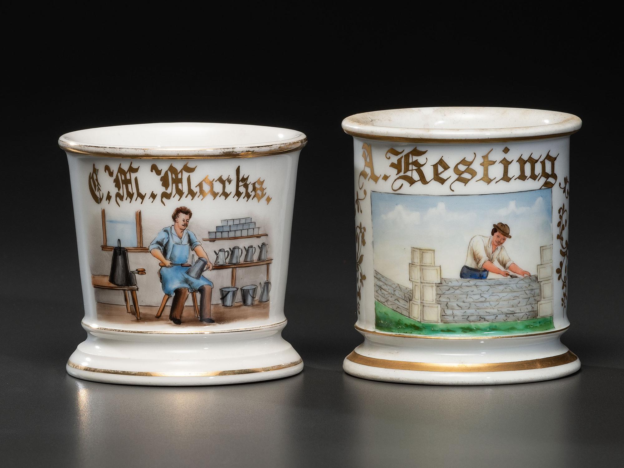 Two Tradesman's Porcelain Occupational Shaving Mugs