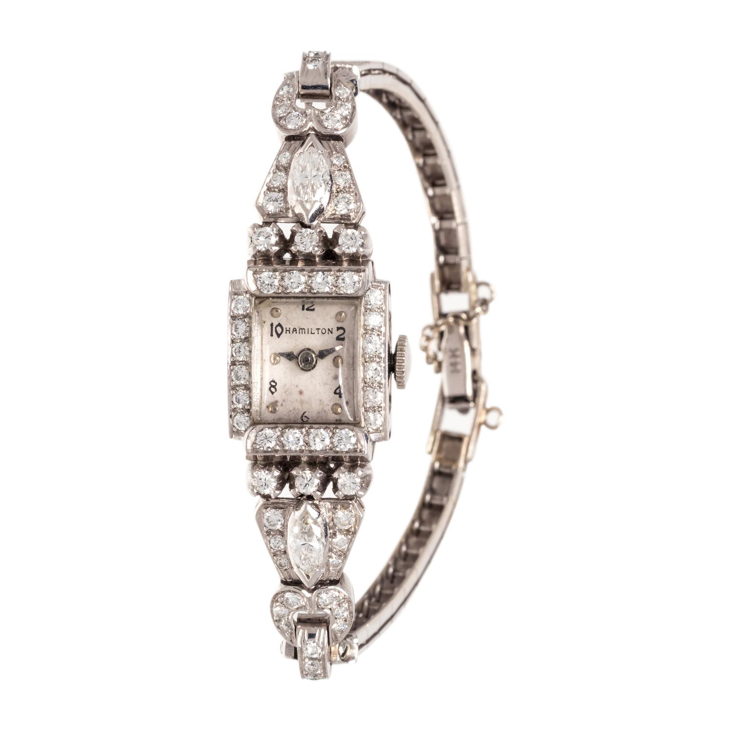 HAMILTON, PLATINUM, WHITE GOLD AND DIAMOND WRISTWATCH