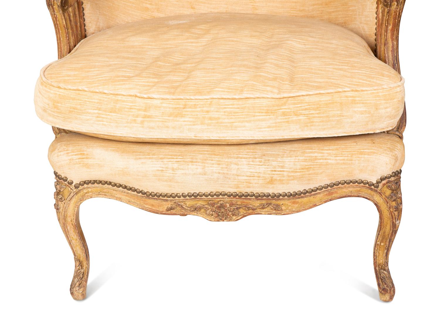 A Pair of Louis XV Style Giltwood Bergères a Oreilles — 19TH CENTURY