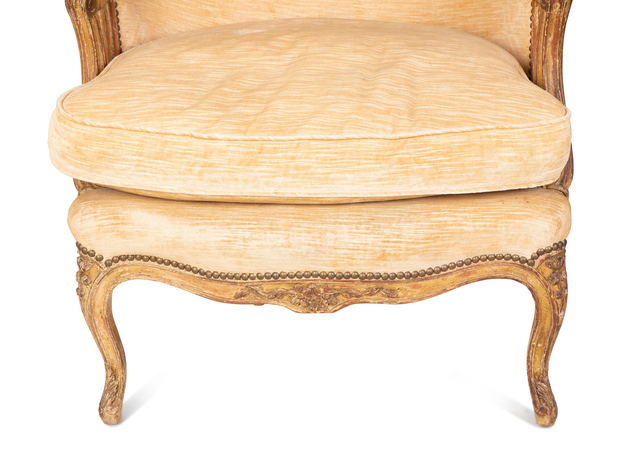 A Pair of Louis XV Style Giltwood Bergères a Oreilles — 19TH CENTURY
