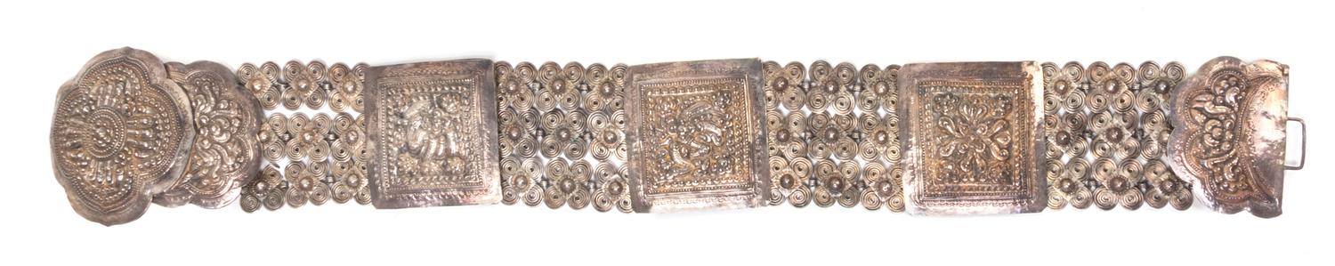 An Indian Silver Belt Length 33 3/4 inches.