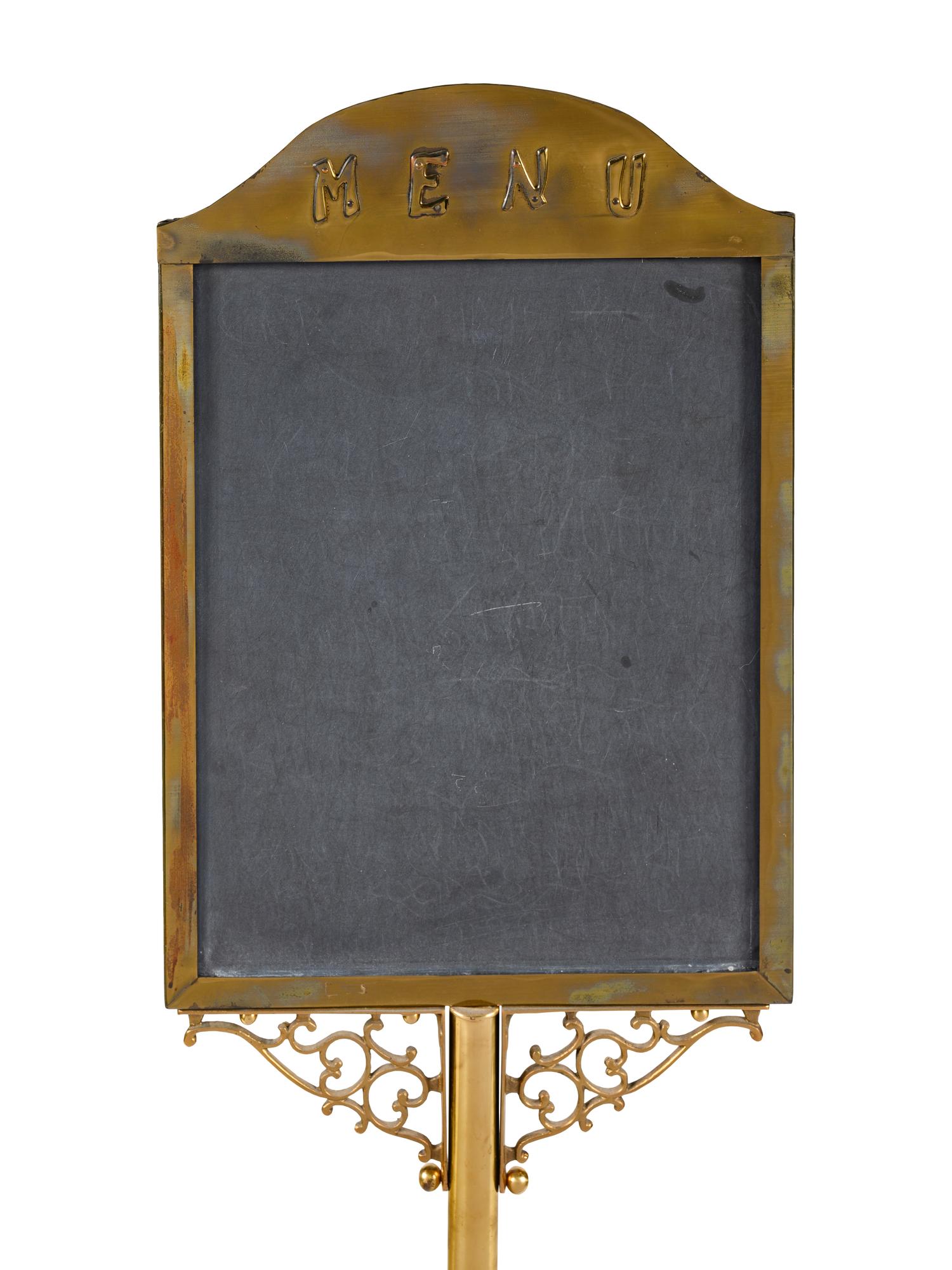 An American Cast Brass and Chalkboard Menu Stand