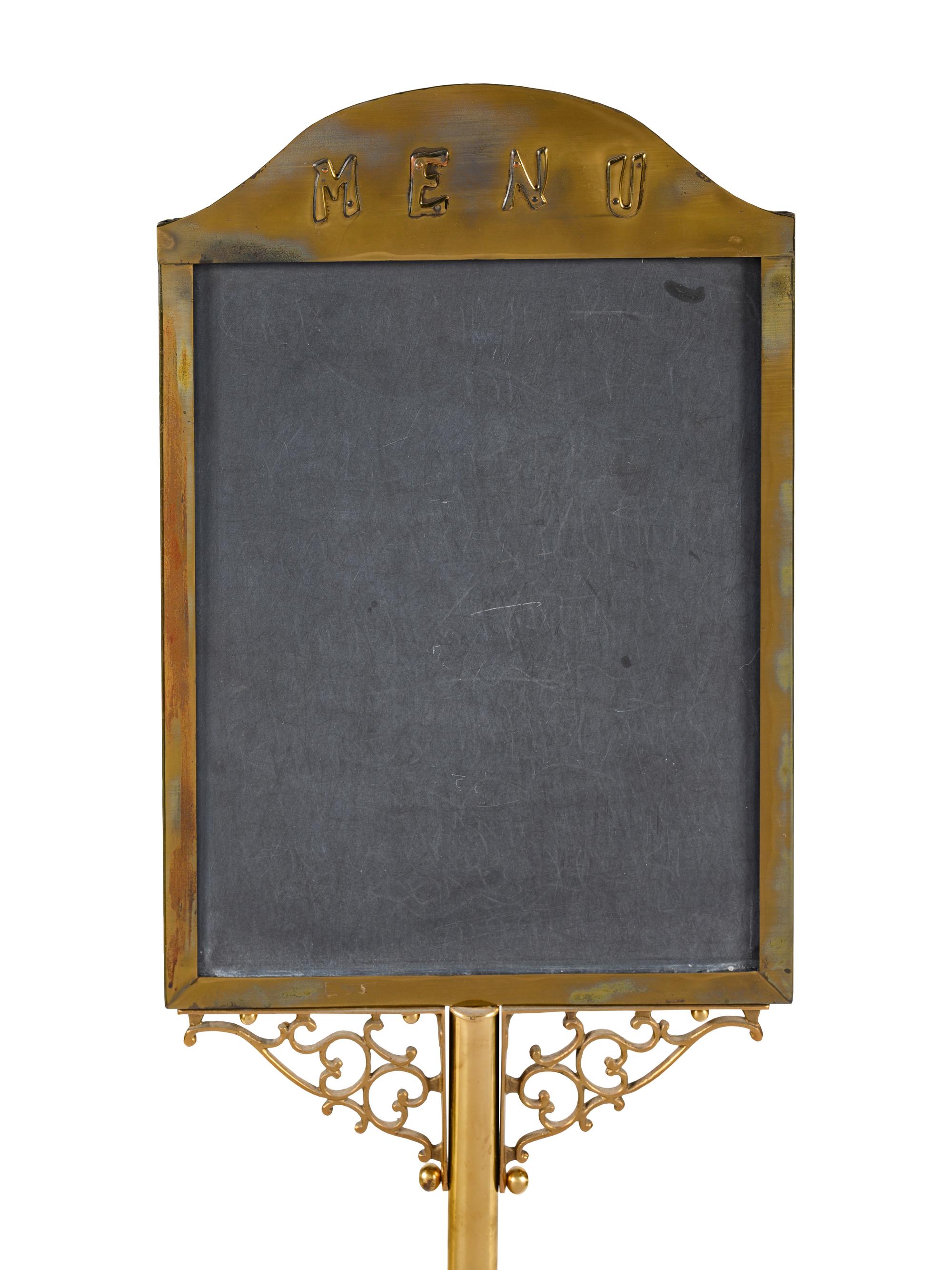 An American Cast Brass and Chalkboard Menu Stand