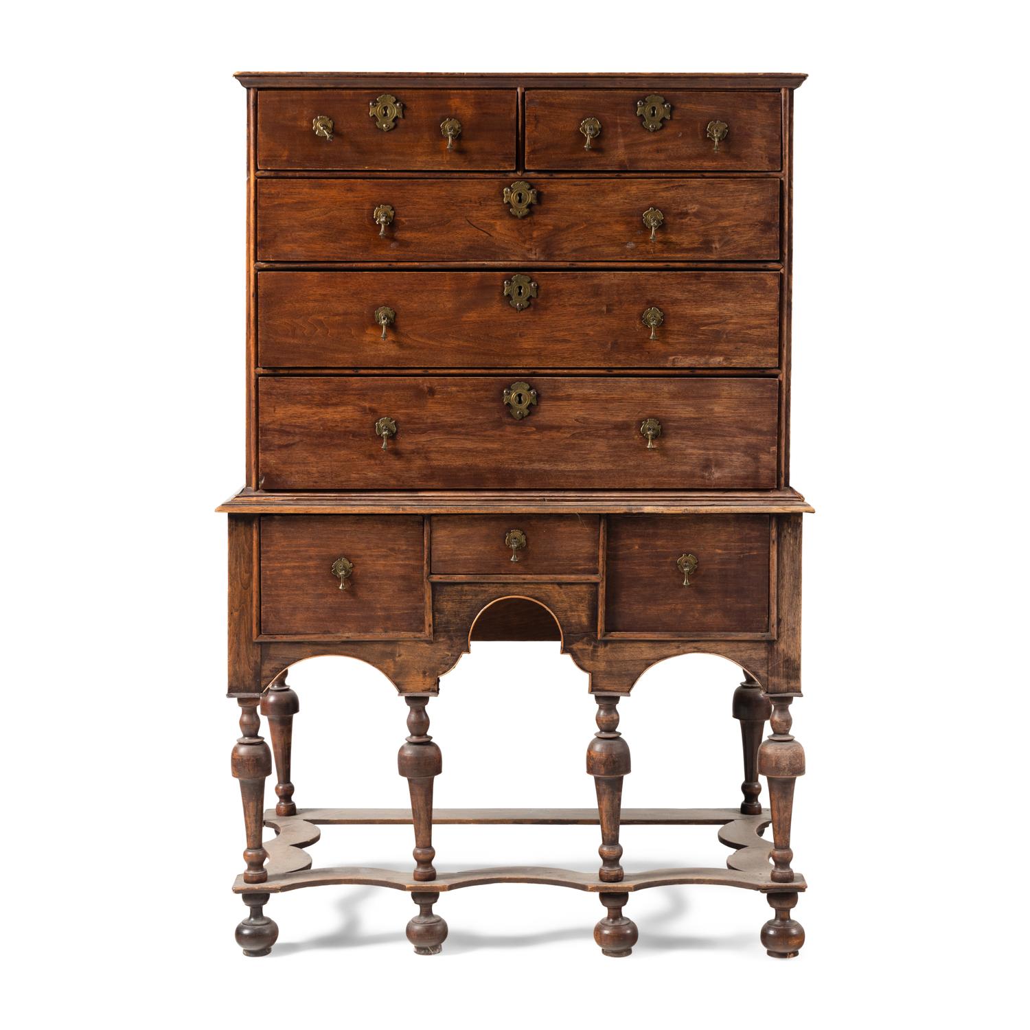 A William and Mary Maple and Pine High Chest of Drawers