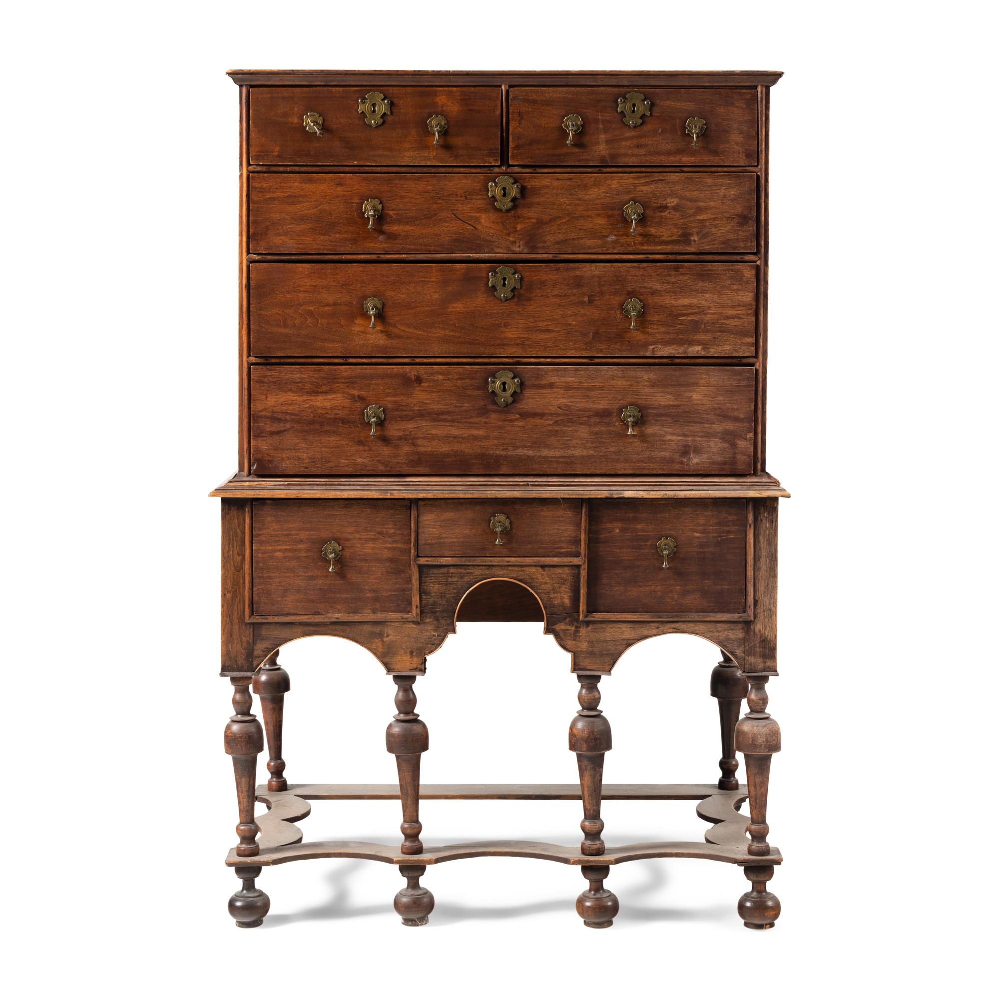 A William and Mary Maple and Pine High Chest of Drawers