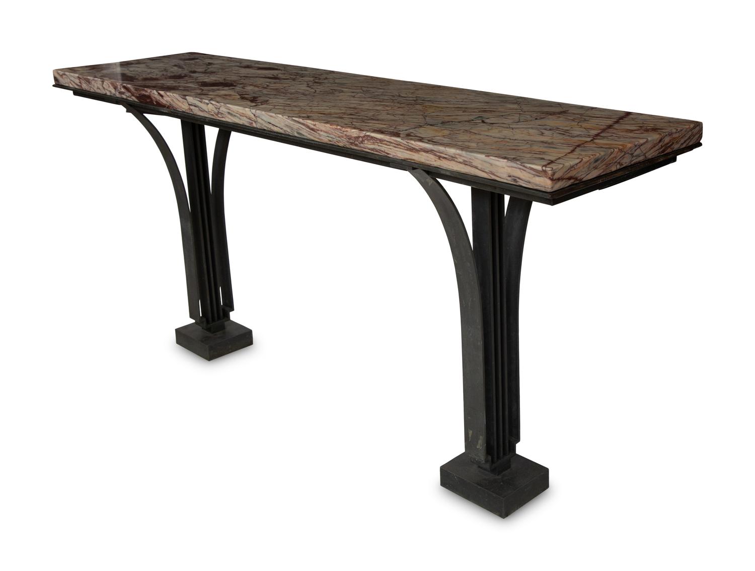 A French Art Deco Patinated Bronze Console