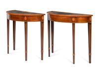 A Pair of Georgian Style Inlaid Demilune Console Tables