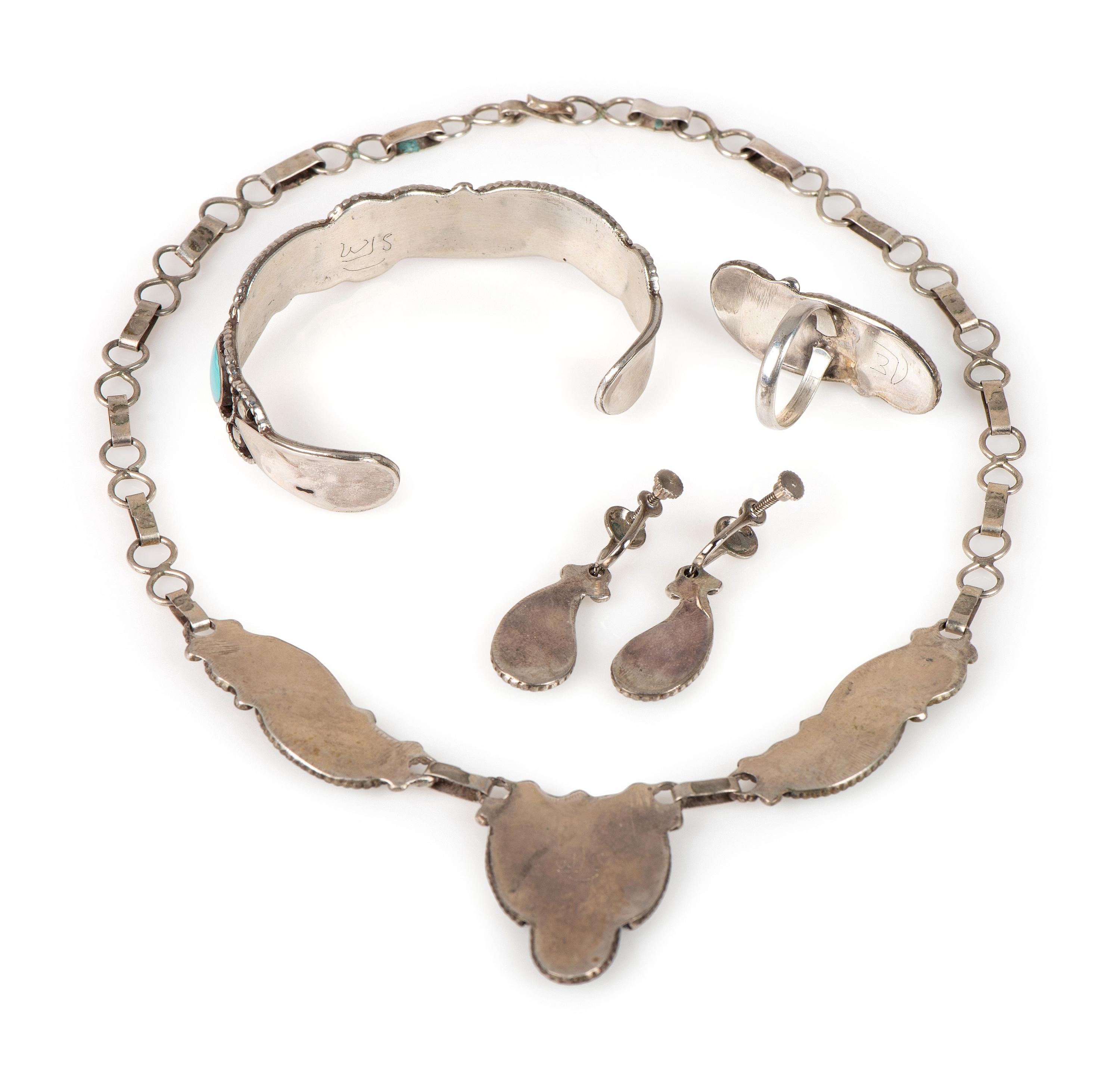 Zuni Silver and Channel Inlaid Turquoise Jewelry Suite