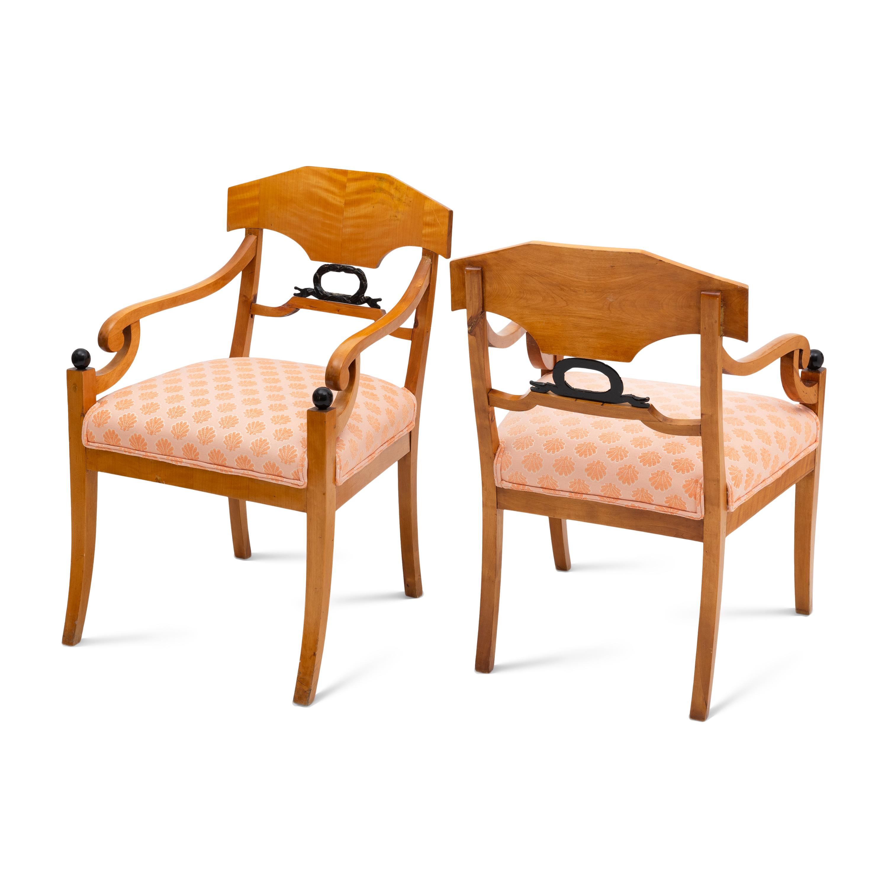 A Pair of Biedermeier Part Ebonized Birch Armchairs