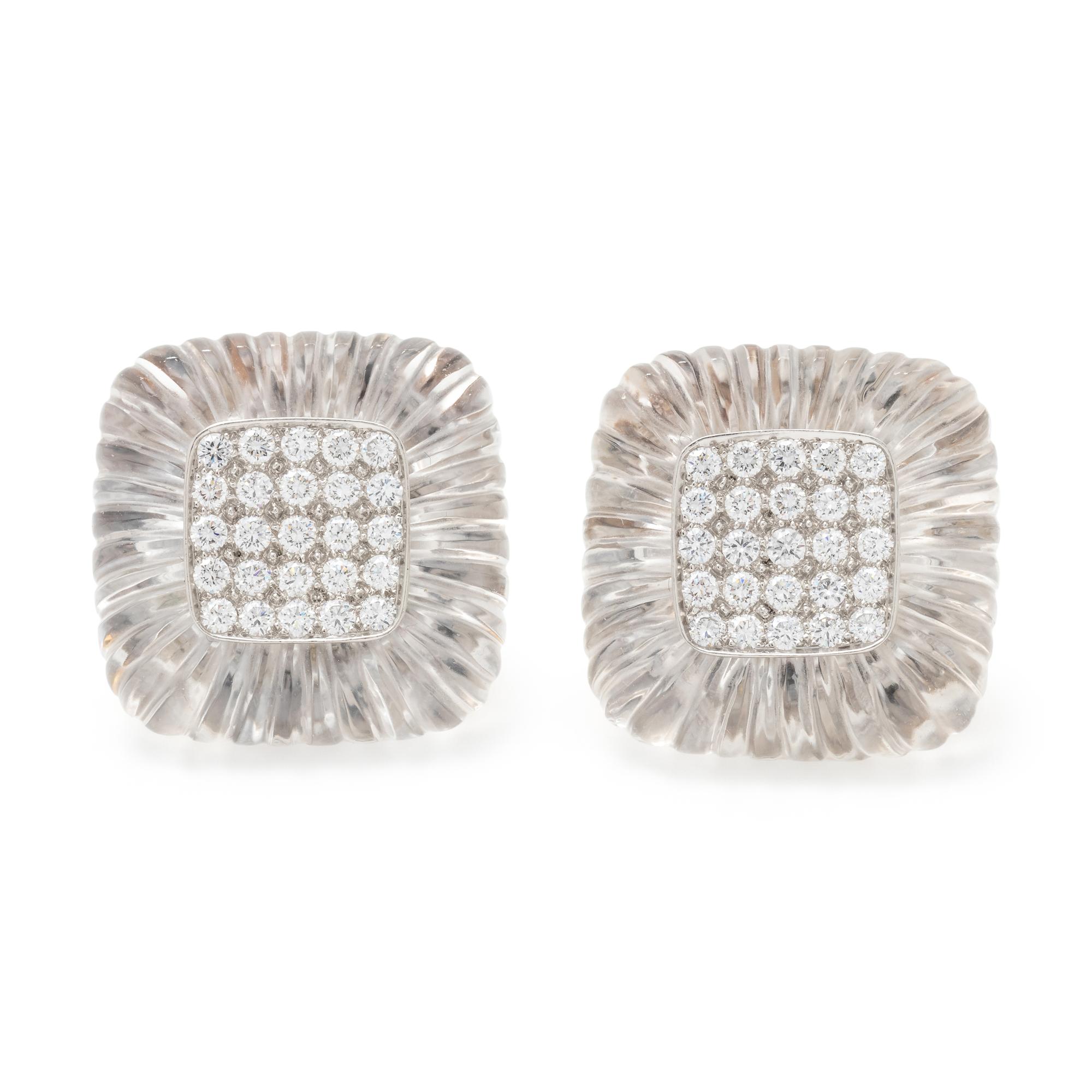 ROCK CRYSTAL AND DIAMOND EARCLIPS